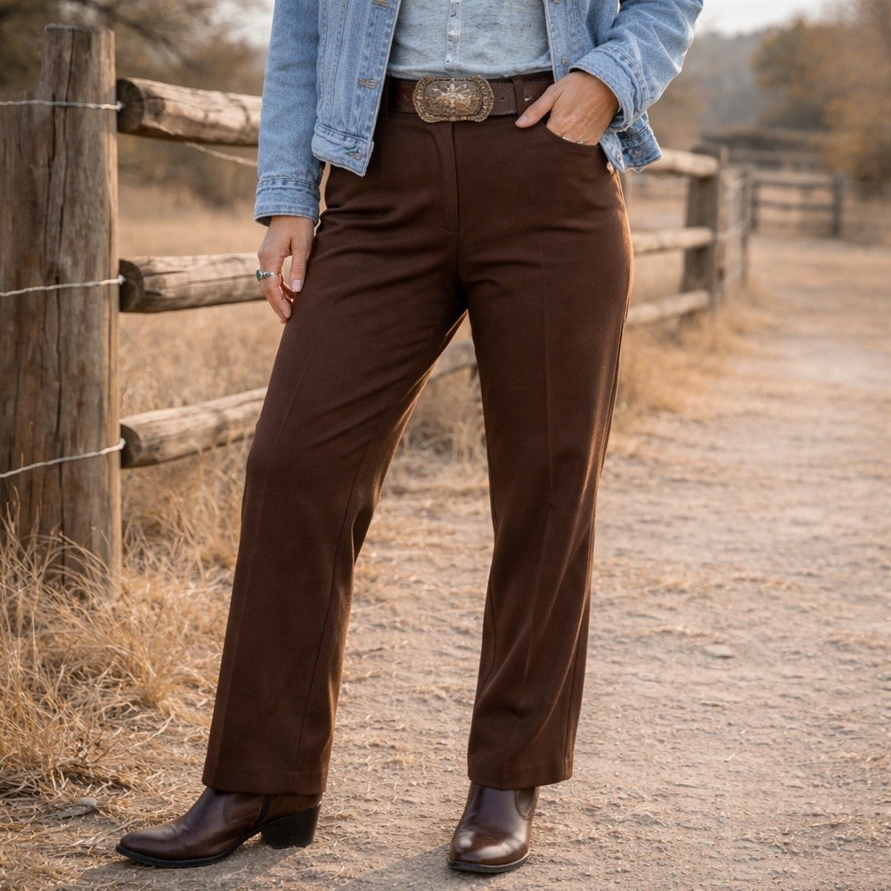 Vintage 1849 Ranchwear Pants Women's XL Brown Western USA Made High Rise Dress